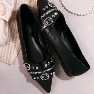 Black Studded Pointed Toe Flats